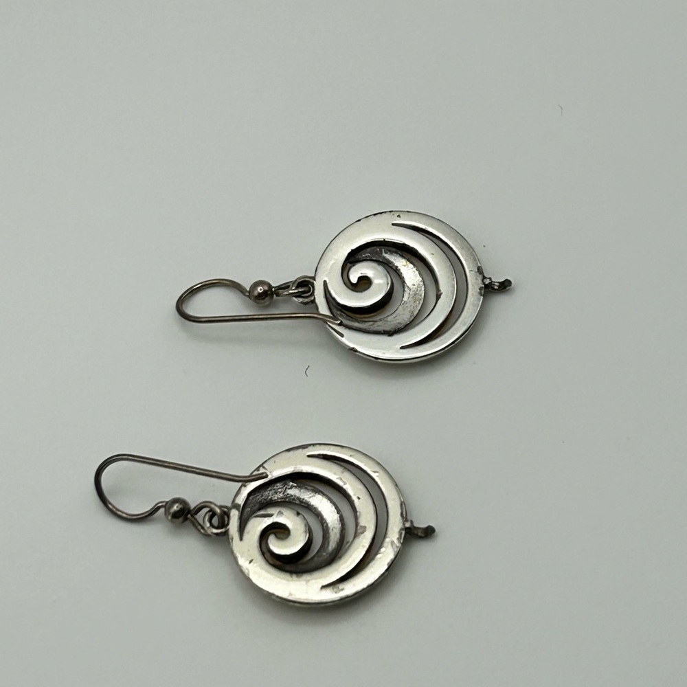 Two-Tone Spiral Earrings Gold Silver Plated 3/4"D Drop French Wire - Picture 4 of 8